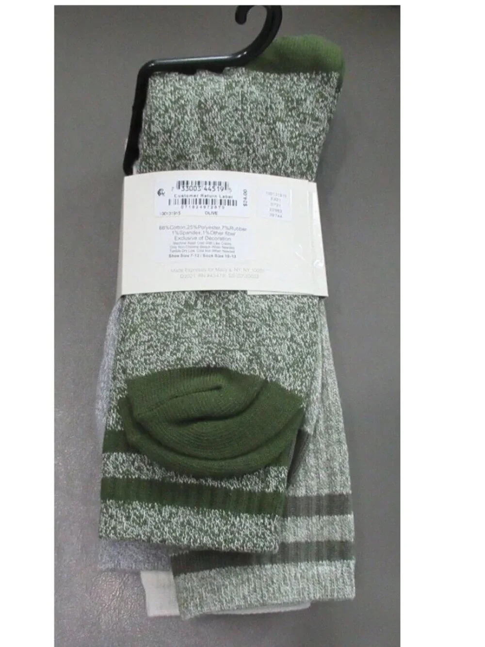 Sun + Stone Men's 4-Pair Dual Stripe Crew Socks, Green Variety, Shoe 7 to 12